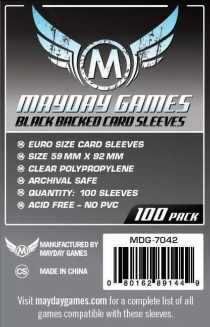 Euro Card Sleeve 59 MM X 92 MM -Black Backed